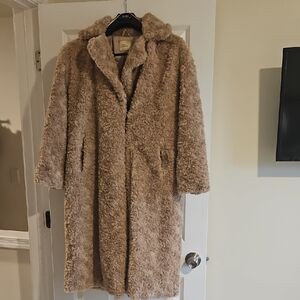 Elie Tahari Taupe Teddy Faux Shearling Coat